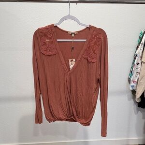 Buckle Rust Blouse with Lace Details NWT